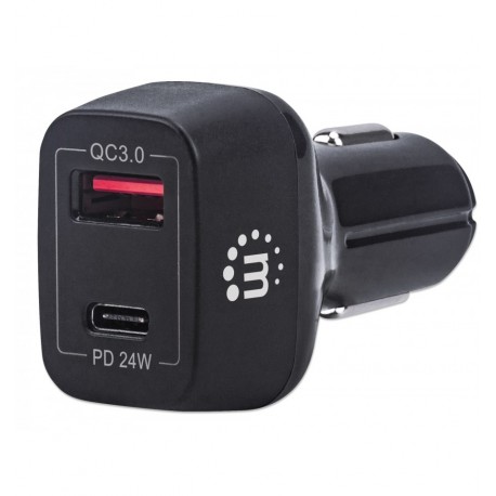 Caricatore da Auto USB-C™ e USB-A QC 3.0 3A Nero IUSB2-CAR-AC18QC
