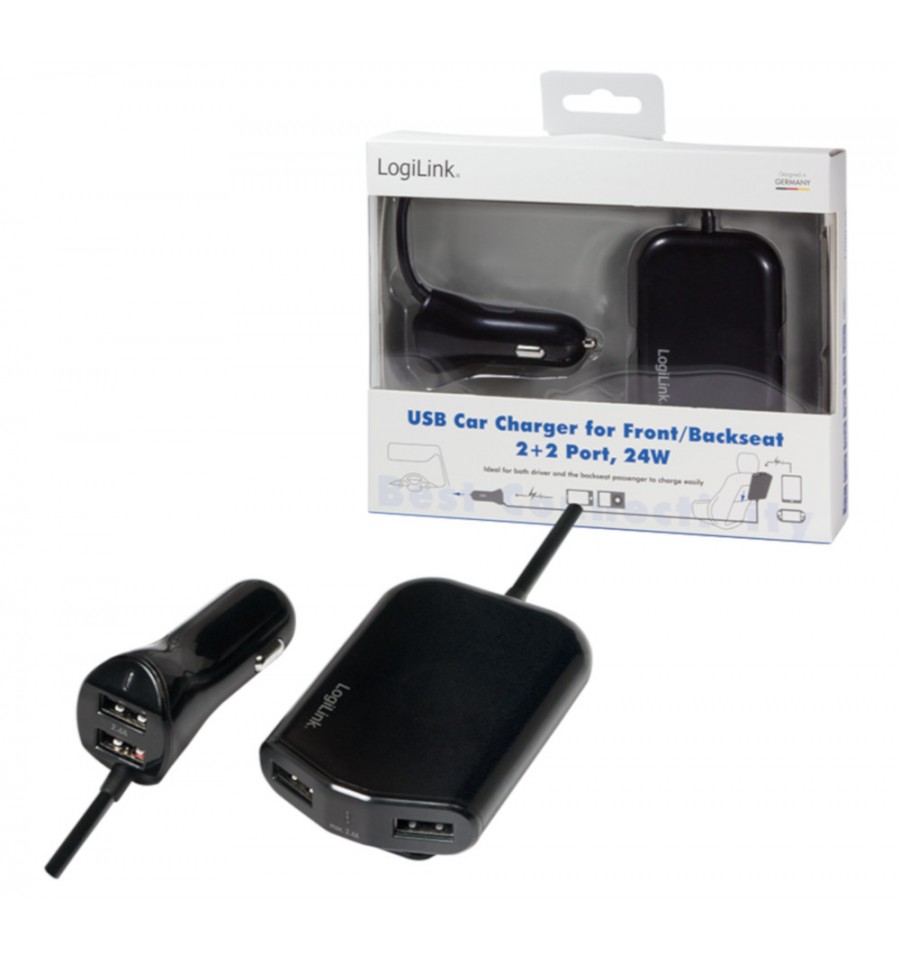 Caricatore da Auto 2 USB + 2 USB per Passeggeri Posteriori 24W IUSB2-CAR4L  Logilink