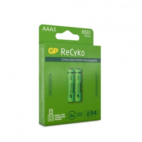 Blister 2 Batterie Ricaricabili AAA 650mAh GP ReCyko for Cordless Phone IC-GP201216