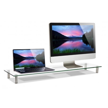 Stand Supporto da Scrivania in Vetro Trasparente per Monitor e Laptop ICA-MS 060