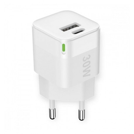 Caricabatterie GaN USB-A e USB-C™ Power Delivery 30W Ricarica Rapida Bianco IPW-USB-2P30W