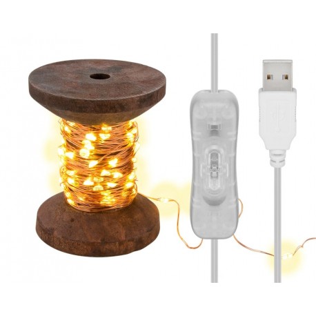 Bobina con Filo di Rame 100 Luci LED IP21 USB Interruttore On Off I-LED-CHAIN100YARN
