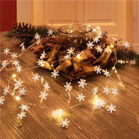 Stringa 10 LED Fiocchi di Neve IP20 Bianco Caldo a Batteria con Timer I-LED-CHAIN10FLAKES