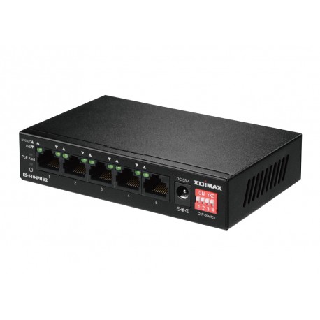 Switch 5 Porte Fast Ethernet a Lungo Raggio con 4 porte PoE+ e Switch DIP