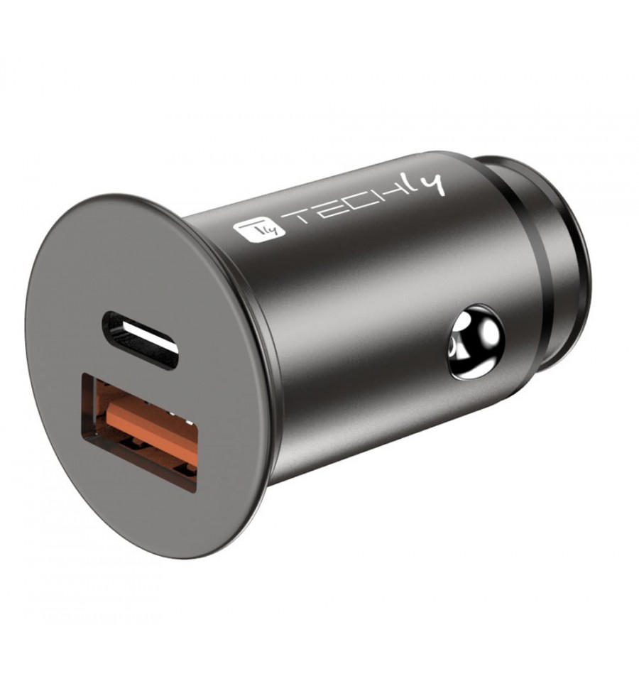 Mini Caricatore da Auto USB-A e USB-C™ Ricarica rapida 38W Metallo Nero  IUSB2-CAR5-AC38W Techly