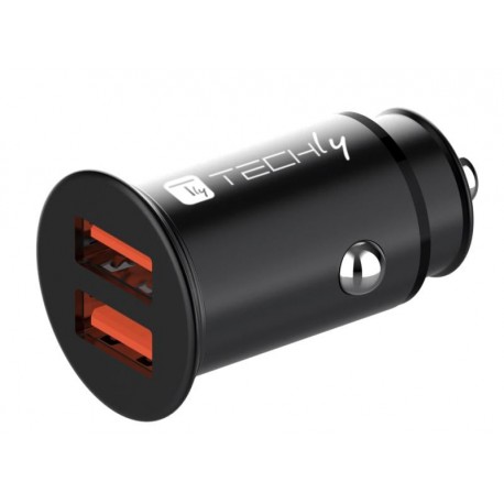 Mini Caricatore da Auto 2 Porte USB-A Ricarica veloce 36W Metallo Nero  IUSB2-CAR5-AA36W Techly