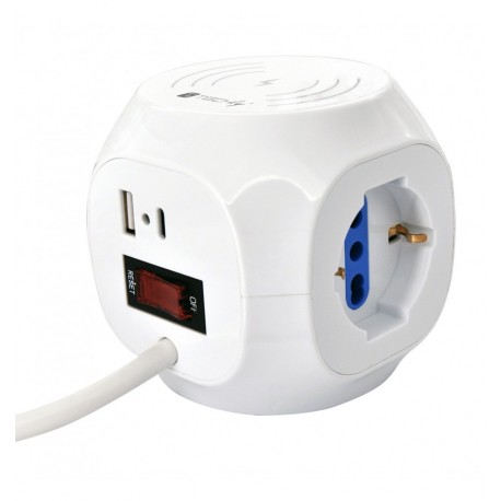 Multipresa a Cubo 4 Posti con USB-A e USB-C™ QC3.0 e Ricarica Wireless IUPS-PCP-CUBE-W4PUSB