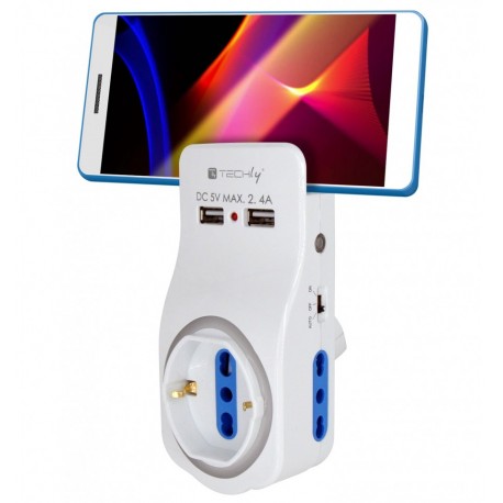 Multipresa 3 Posti e 2 Porte USB con Supporto per Smartphone e Luce Notturna IUPS-PCP-LIGHT-USB