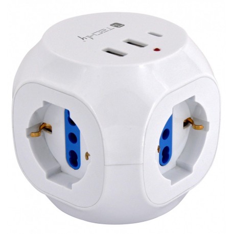 Multipresa a Cubo 3 Posti con 2 Porte USB-A e 1 USB-C™ QC3.0 IUPS-PCP-CUBE-3PUSB