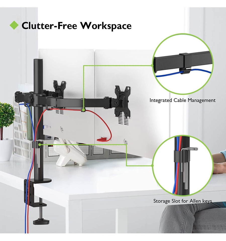 Supporto da Scrivania 2 Monitor 13-27 Fissaggio con Base o Vite Passante -  Supporti TV Monitor da Scrivania - Staffe TV