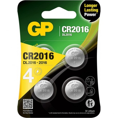 Blister 4 Batterie al Litio a Bottone 3V Lunga Durata CR2016 IC-GP103379