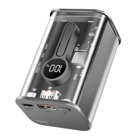 Power Bank 10000 mAh 1x USB-A 1x USB-C™ con Display PD & QC Trasparente I-CHARGE-10A20WTR