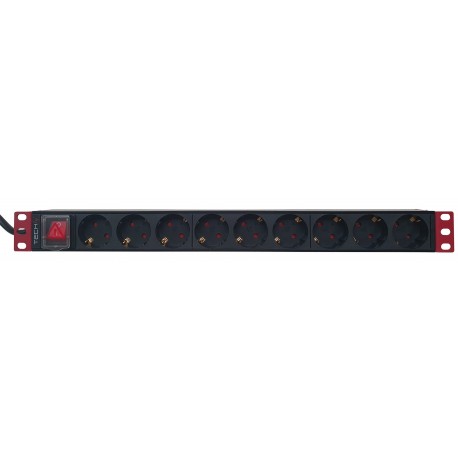 Multipresa 9 Posti da Rack 19'' con Interruttore Spina Schuko Angolata 1U I-CASE STRIP-91UD