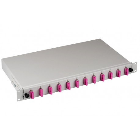 Cassetto Ottico 19'' Assemblato con 12 Bussole e 24 Pigtails SC Duplex Multimodale OM4 ILWL SB-PG-12SCOM4G