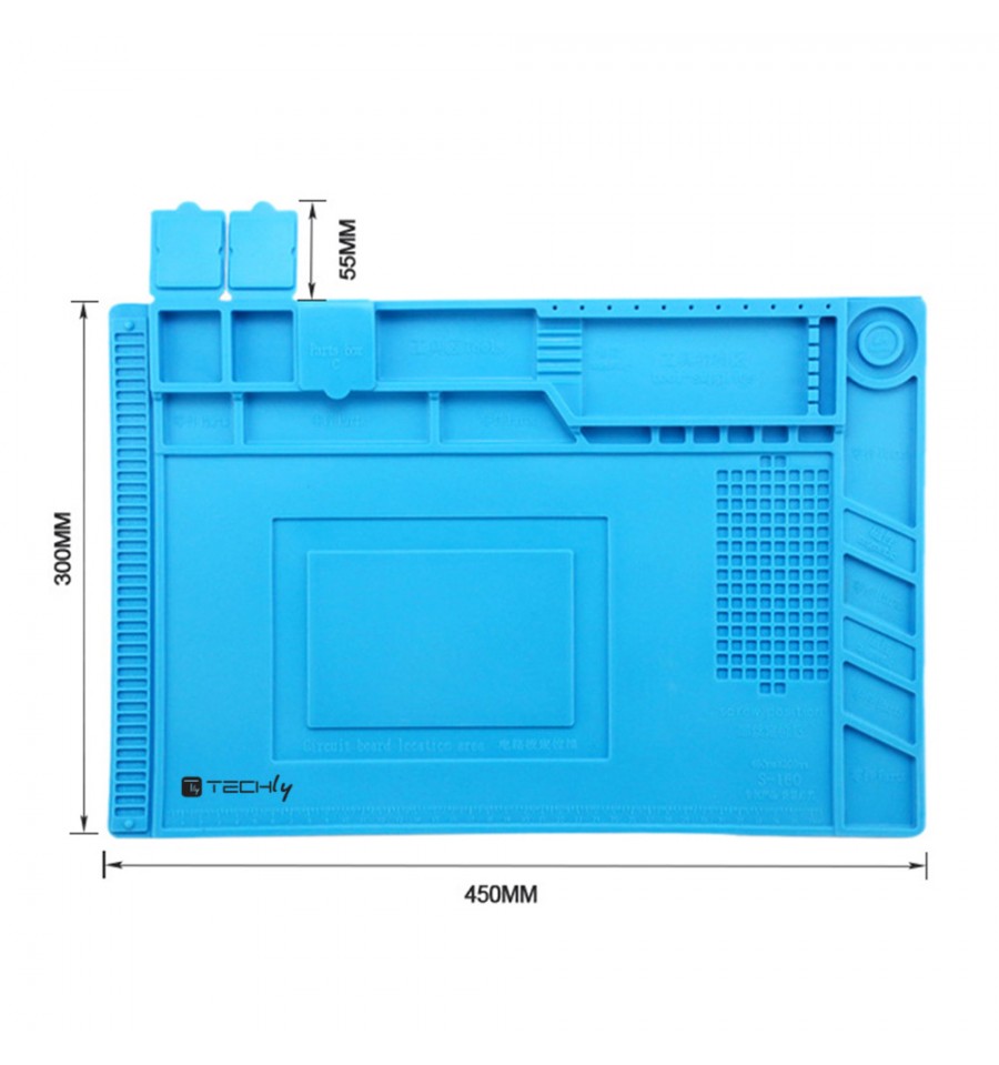 Tappeto da Saldatura e Riparazione Antistatico Antiscivolo Magnetico 45 x  30 cm in Silicone Blu I-TOOL-REPAIR-MAT Techly