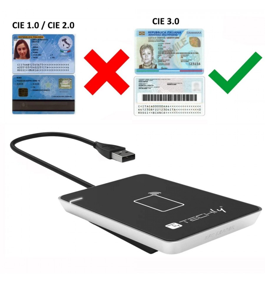 Lettore Contactless Card Reader RFID e NFC per Carta d'Identità Elettronica  e Tessera Sanitaria I-CARD CAM-CIE Techly