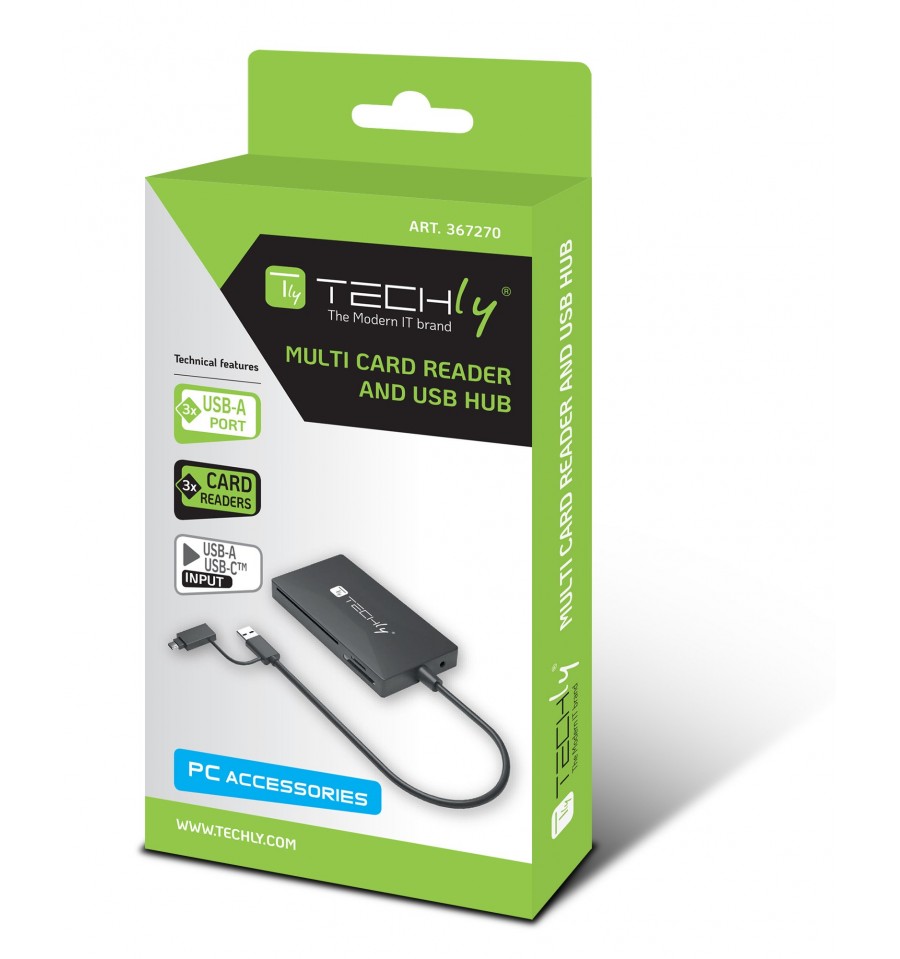 Lettore/Scrittore di Smart Card USB-C™ Compatto Nero - TECHLY - I