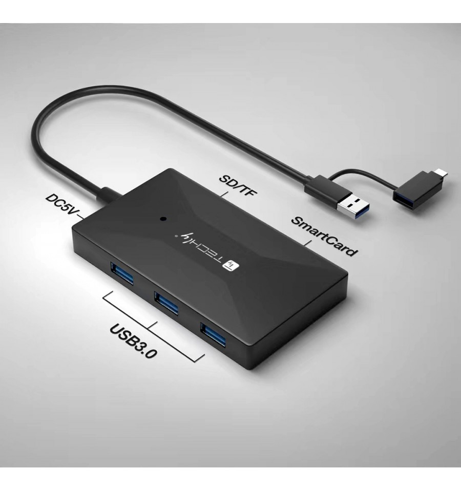 Lettore/Scrittore di Smart Card USB-C™ Compatto Nero - TECHLY - I