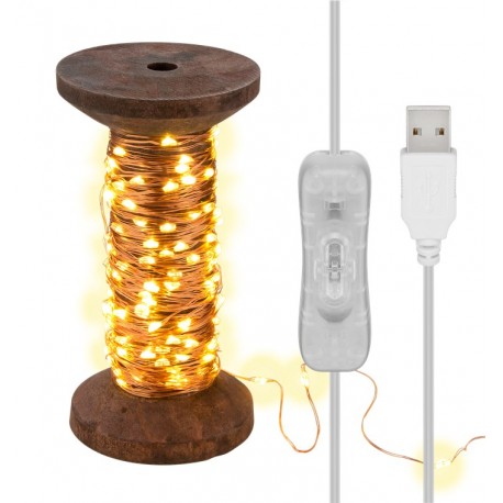 Bobina con Filo di Rame 150 Luci LED IP22 USB Interruttore On Off I-LED-CHAIN150YARN