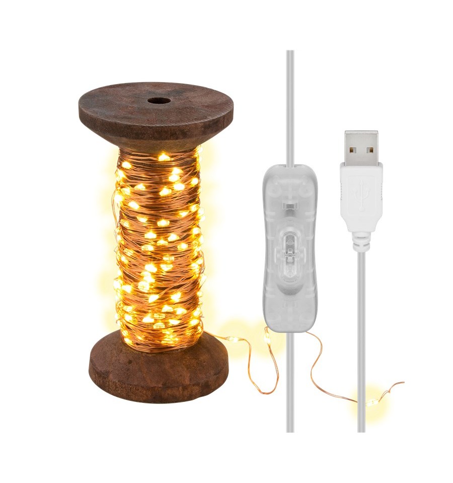 Bobina con Filo di Rame 150 Luci LED IP22 USB Interruttore On Off I-LED-CHAIN150YARN  Goobay