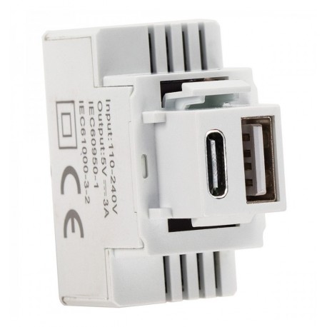 Alimentatore Compatto da Incasso Keystone USB-A e USB-C™ 20W Bianco IPW-USB-AC3AW