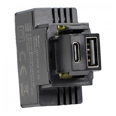 Alimentatore Compatto da Incasso Keystone USB-A e USB-C™ 20W Nero IPW-USB-AC3AB