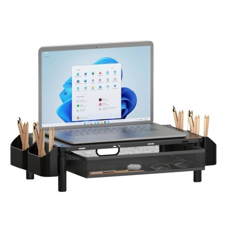 Supporto per Monitor Ergonomico Regolabile a 3 Altezze con Cassetto e Portaoggetti ICA-MS 114