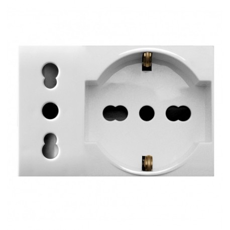 Domus S44 Presa Schuko Presa Italiana 2P+T 10/16A 250V 3 Moduli Bianco Lucido