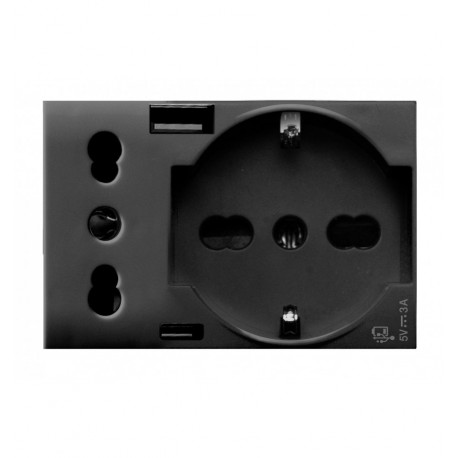 Tekla S44 Presa Schuko Presa Italiana USB-A e USB-C™ 2P+T 10/16A 250V 3 Moduli Grigio Opaco