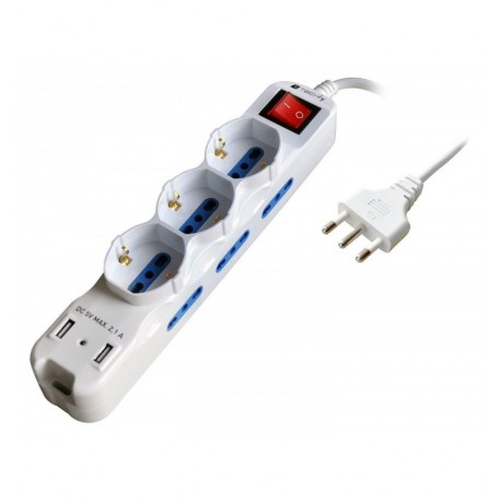 Multipresa 6 Posti Italiana Bipasso con 2 Prese USB Bianca IUPS-PCP-6I3SU