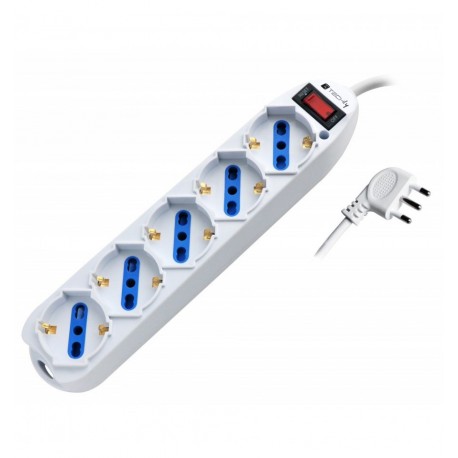 Multipresa 5 Posti Italiana Bipasso / Schuko con spina 10A IUPS-PCP-LCSP10