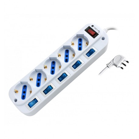 Multipresa 5 Posti Bipasso con Interruttori indipendenti e protezione da sovraccarico IUPS-PCP-5I-OP
