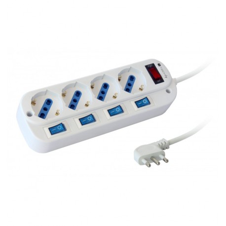 Multipresa 4 Posti Bipasso con Interruttori Indipendenti e Protezione da Sovraccarico IUPS-PCP-4I-OP