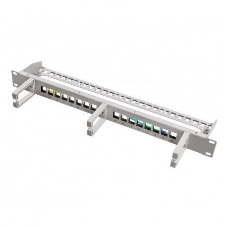 Pannello Patch 16 Posti Keystone Senza Frutti con Gestione Cavi Grigio I-KS PP-16-CMG