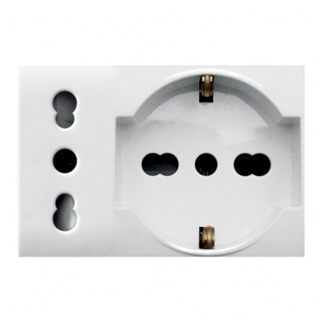 WHITEK S44 Presa Schuko Presa Italiana 2P+T 10/16A 250V 3 Moduli Bianco Opaco