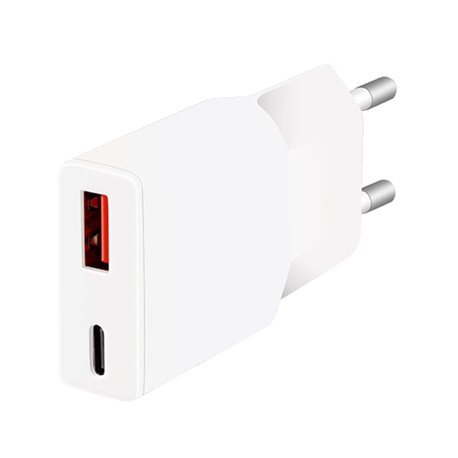 Caricatore Alimentatore GaN USB-C™ (PD) + USB-A (QC) da Muro 20W Bianco IPW-USB-20WACL