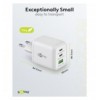 Nano Caricatore Alimentatore GaN 2xUSB-C™ (PD) + USB-A (QC) da Muro 65W Bianco