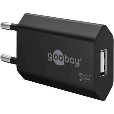 Caricatore USB 1A 5W Compatto Spina Europea Nero IPW-USB-1AVB
