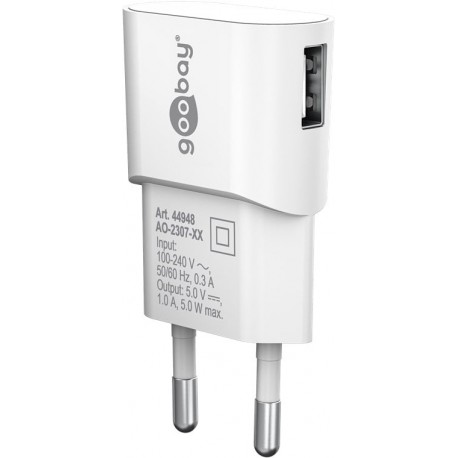 Caricatore USB 1A 5W Compatto Spina Europea Bianco IPW-USB-1AVW