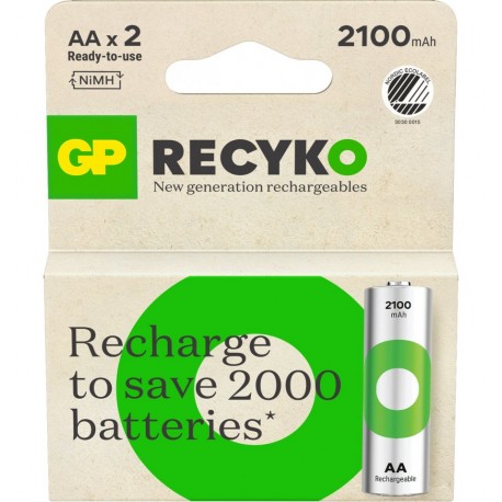 Blister 2 Batterie Ricaricabili Stilo AA 2100 mAh GP Recyko IC-GP201239