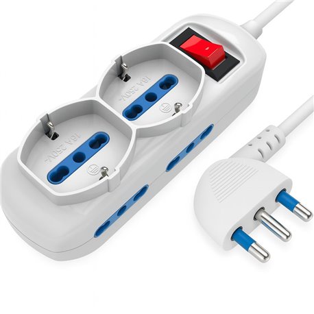 Presa Multipla a 4 Posti 10/16A Bipasso e 2 10/16A Bipasso Schuko con Interruttore IUPS-PCP-4I2SA