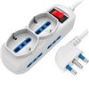 Presa Multipla a 4 Posti 10/16A Bipasso e 2 10/16A Bipasso Schuko con Interruttore IUPS-PCP-4I2SA