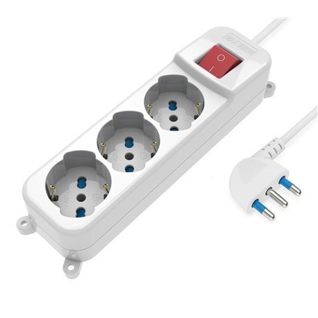 Multipresa 3 Posti Italiana Bipasso / Schuko con spina 16A angolata IUPS-PCP-A3