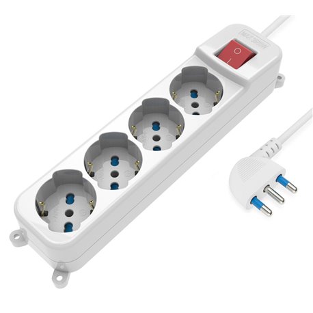 Multipresa 4 Posti Italiana Bipasso / Schuko con spina 16A angolata IUPS-PCP-A4