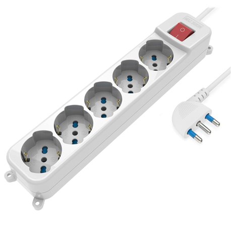 Multipresa 5 Posti Italiana Bipasso / Schuko con spina 16A angolata IUPS-PCP-A5