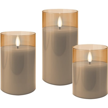 Set di 3 Candele a LED in Vera Cera in Vetro con Timer Oro I-LED-CANDLES3GT