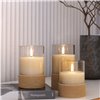 Set di 3 Candele a LED in Vera Cera Bianca in Vetro e Canapa con Timer