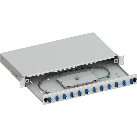 Cassetto Ottico 19'' Scorrevole con 12 Bussole e 24 Pigtails LC Duplex Monomodale OS2 Grigio ILWL SBP-12LCOS2G