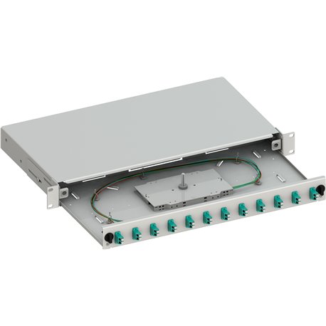 Cassetto Ottico 19'' Scorrevole con 12 Bussole e 24 Pigtails LC Duplex Multimodale OM3 Grigio ILWL SBP-12LCOM3G