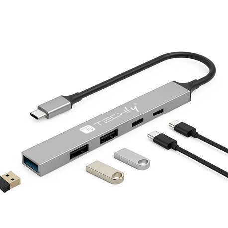Hub USB 3.2 a 5 porte USB-A/USB-C™ Slim in Metallo IUSB32-HUB5C-3U2PDSL